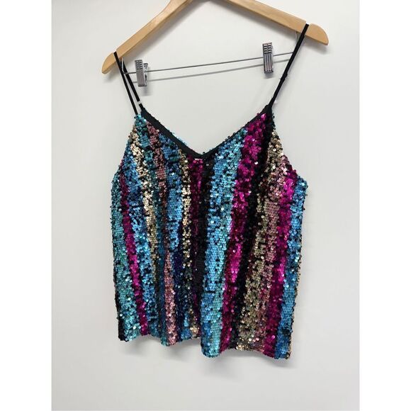 Francesca’s Sequin Cami Top Multicolor Medium V Neck NEW - Picture 4 of 9